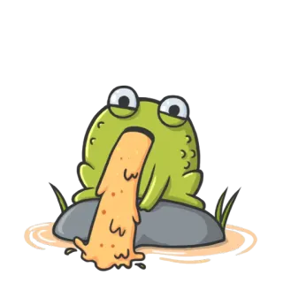 😵 rana, dibujos animados, vómito, enfermo, animal, lindo whatsapp sticker