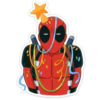 🥳 Deadpool Deadpool, superbohater, impreza, konfetti, naklejka, kreskówka telegram sticker