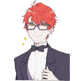 😎 707 Mystic Messenger anime, seven, mystic messenger, game, character, glasses, bow tie telegram sticker