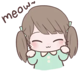 🐱 meow~ gato, fofo, menina, desenho animado, animal, miau whatsapp sticker