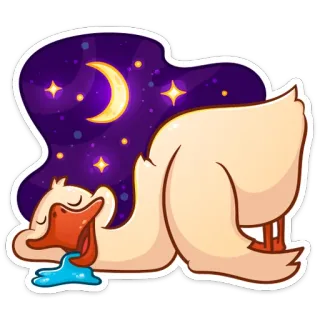 😴 ganso, dormindo, desenho animado, lua, estrelas, noite, sonhando telegram sticker