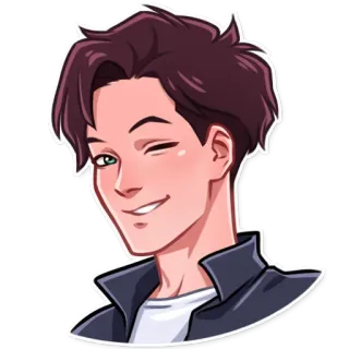 😉 portrait, cartoon, man, wink, anime style telegram sticker