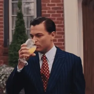 😀 Leonardo DiCaprio The Wolf of Wall Street drinking, man, movie, suit, party telegram sticker