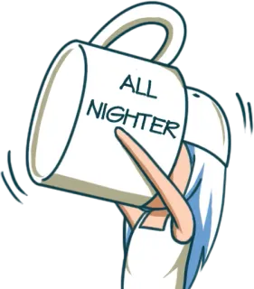☕ ALL NIGHTER café, nuit blanche, mug, étudiant, épuisé, caféine, dessin animé whatsapp sticker