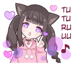 🥳 Tu Turu anime girl, kawaii, cute, hearts, ears, girl telegram sticker