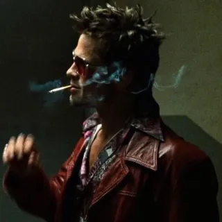 🧼 Tyler Durden Fight Club cigarrillo, fumar, Brad Pitt, El club de la lucha, película, años 90, chaqueta de cuero telegram sticker