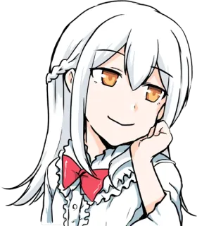 😏 Anime, Dibujos animados, Pelo blanco, Chica, Lindo, Lazo rojo telegram sticker