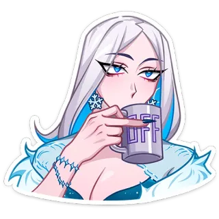 🥱 OFF kobieta, napój, kreskówka, płatki śniegu, królowa, lód telegram sticker