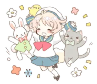 🌬 Anime, Niño, Lindo, Kawaii, Chica, Gato, Conejo, Juguete whatsapp sticker