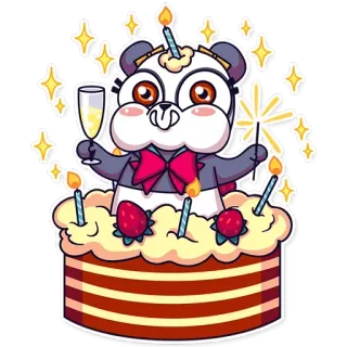 🎂 panda, birthday, cake, sparkler, celebration, cute telegram sticker