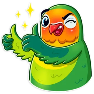 👍 새, 앵무새, 엄지척, 귀여운, 동물, 긍정적, 승인, 만화 telegram sticker
