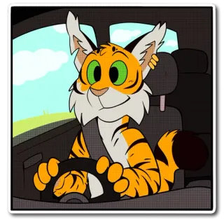 🚗 tiger, driving, cartoon, animal, car telegram sticker