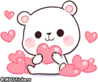❤ @MHStickers oso, lindo, amor, corazón, pegatina, dibujos animados, kawaii whatsapp sticker