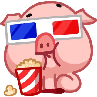 😎 babi, film, popcorn, kacamata, 3d, kartun, binatang telegram sticker