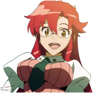 😃 Yoko Littner Tengen Toppa Gurren Lagann anime, smiling, glasses, red hair, gun telegram sticker