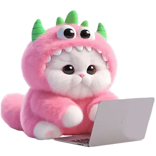 💻 gatto, animale, carino, dinosauro, rosa, portatile, kawaii telegram sticker