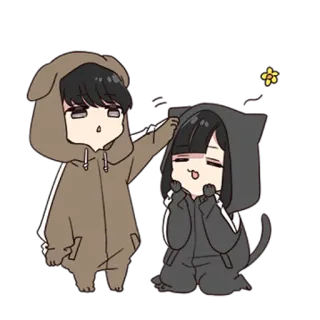 😃 Anime, Kawaii, Lindo, Dibujos animados, Pareja, Disfraz de animal telegram sticker