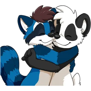 🦝 енот, панда, объятие, пушистый, животные, мультфильм, милый, дружелюбный telegram sticker