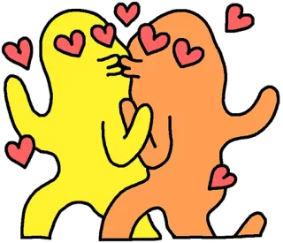 ❤ amor, dibujos animados, beso, corazón, abstracto, amarillo, naranja telegram sticker