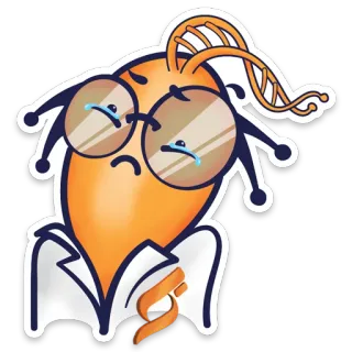 😢 DNA, นักวิทยาศาสตร์, ชีววิทยา, เศร้า, การ์ตูน, สติกเกอร์, สีส้ม telegram sticker