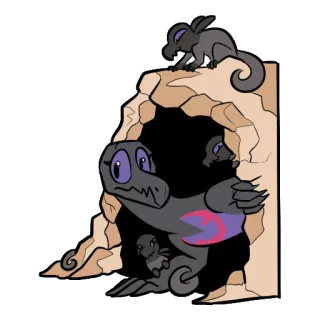 🌑 reptile, cartoon, fantasy, cave, animal, creature whatsapp sticker