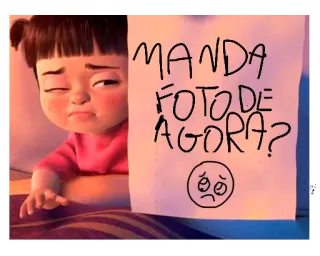 🥺 MANDA FOTO DE AGORA? boo, monsters inc, cartoon, sad, text, drawing, sticker telegram sticker