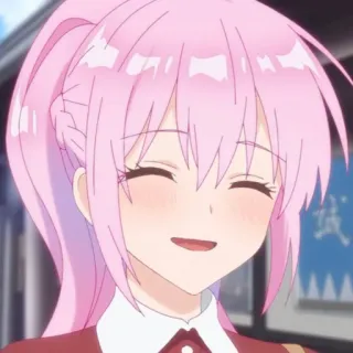 🍧 Anime Mädchen, pinke Haare, Lächeln, Cartoon, Charakter telegram sticker