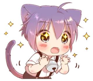 😲 Anime, Chibi, Kucing, Lucu, Kawaii, Stiker, Manga telegram sticker