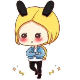 😮 만화, 캐릭터, 귀여운, 금발 머리, 토끼 귀, 치비 telegram sticker