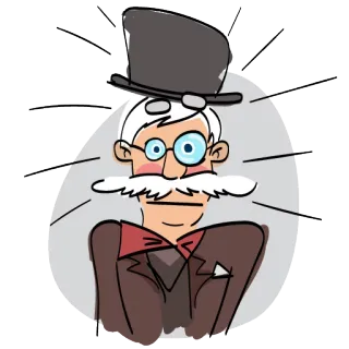 😳 cartone animato, personaggio, illustrazione, gentiluomo, cappello a cilindro, baffi whatsapp sticker