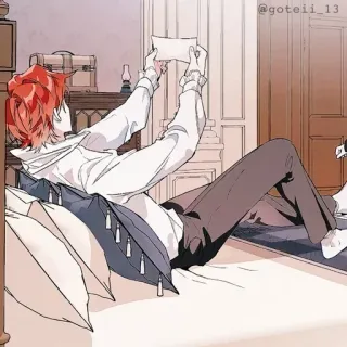 🍷 homem, lendo, carta, interior, cama, ilustração telegram sticker