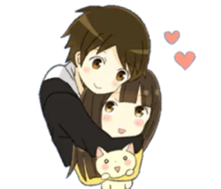 👥 para, słodkie, miłość, anime, przytulanie, kot telegram sticker