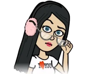 🤔 I ❤️ YOU Bitmoji, Liebe, Herz, Cartoon, Brille, Mädchen telegram sticker