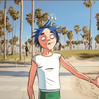 😁 2-D Gorillaz kartun, penyanyi, pantai, Gorillaz, 2-D, musik telegram sticker