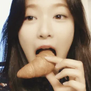 🍞 mulher, comendo, croissant, comida, pão, asiática telegram sticker