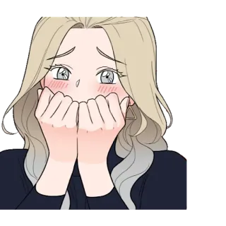 🙊 만화, 여자, 볼빨개짐, 수줍음, 귀여운 telegram sticker