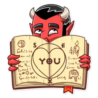 ❤ Devil Sohihihs
Indeed!
YOU
Dievc
firve C
Tring Sor diabo, desenho animado, adesivo, fantasia, demônio, coração, livro telegram sticker