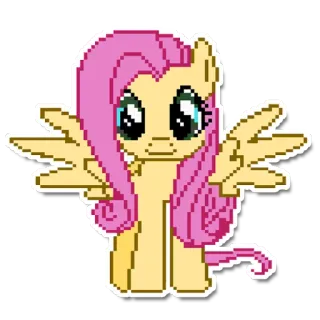 🐴 Fluttershy My Little Pony cartoon, pony, cute, yellow, pink, wings, pixel art telegram sticker