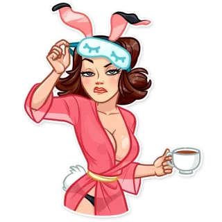 ☕️ сонный, заячьи уши, халат, кофе, утро telegram sticker