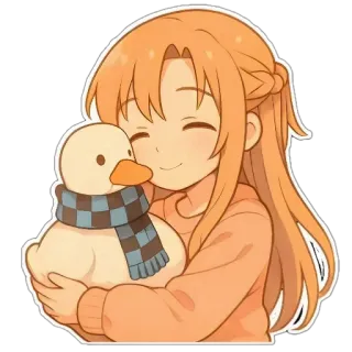 🥰 Аниме, Девочка, Утка, Мультфильм, Наклейка, Каваий whatsapp sticker