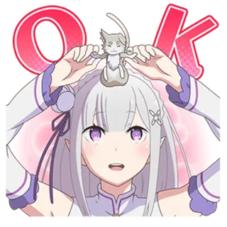 ⭕️ Emilia Re:Zero OK Anime, Stiker, Re:Zero, Emilia, kucing, imut telegram sticker