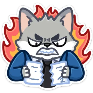 😡 zangado, frustrado, estressado, papel, rasgo, lobo, animal, negócios, raiva, desenho animado whatsapp sticker