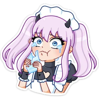 😭 Anime, Dessin animé, Pleur, Triste, Maid, Fille telegram sticker