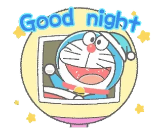 💬 Doraemon Good night Hoạt hình, Chúc ngủ ngon, Buồn ngủ, Mèo, Anime telegram sticker