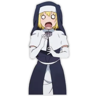 😱 anime, nun, shocked, character, blonde hair, religious whatsapp sticker