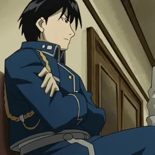 💙 Roy Mustang Fullmetal Alchemist Roy Mustang, Fullmetal Alchemist, anime, annoyed, frown, frustrated, folded arms telegram sticker