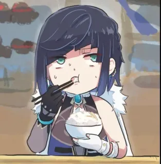 🥢 Yelan Genshin Impact 动漫, 游戏, 角色, 吃, 原神, 夜兰 telegram sticker