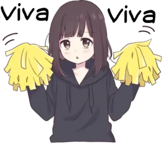 😌 Viva Viva anime girl, cheerleader, pom poms, celebration, cute, anime telegram sticker