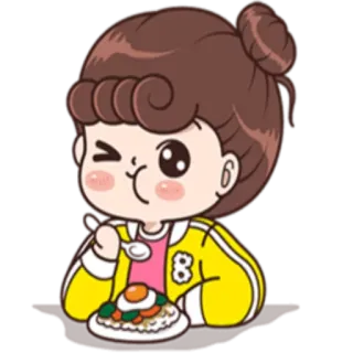🍝 การ์ตูน, กิน, อาหาร, ข้าว, ผู้หญิง, น่ารัก, แอนิเมชั่น telegram sticker