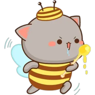 🐝 chat, abeille, miel, mignon, animal, dessin animé whatsapp sticker